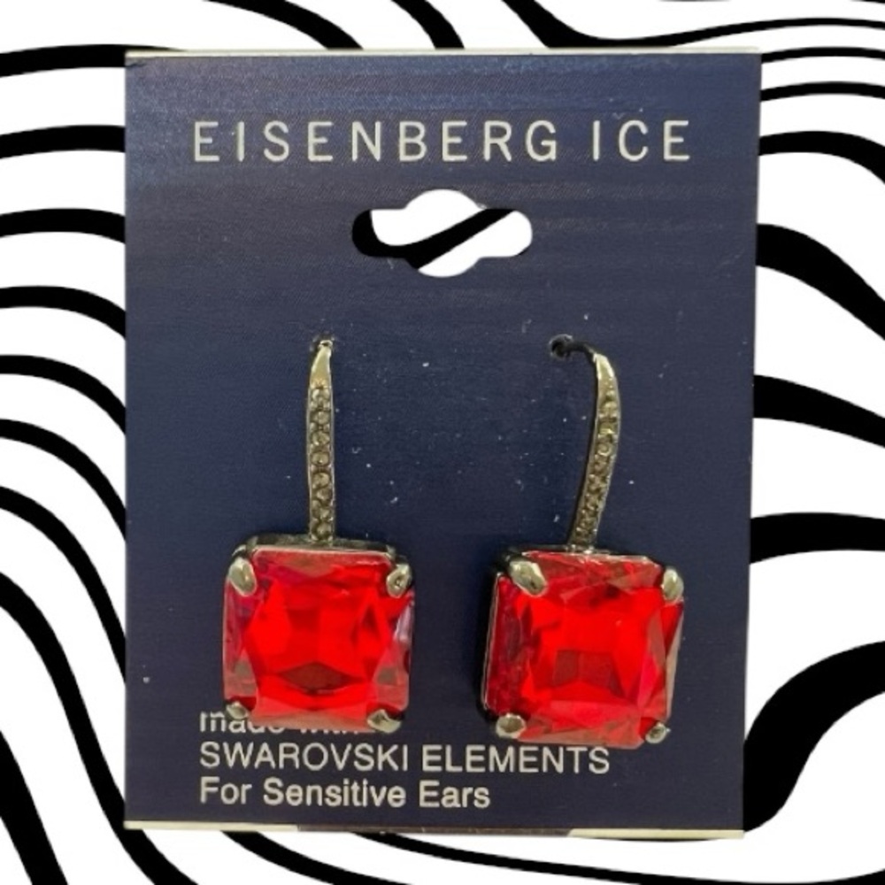 Vintage Eisenberg Ice Swarovski Red Crystal Dangle Drop Pierced Earrings Chunky